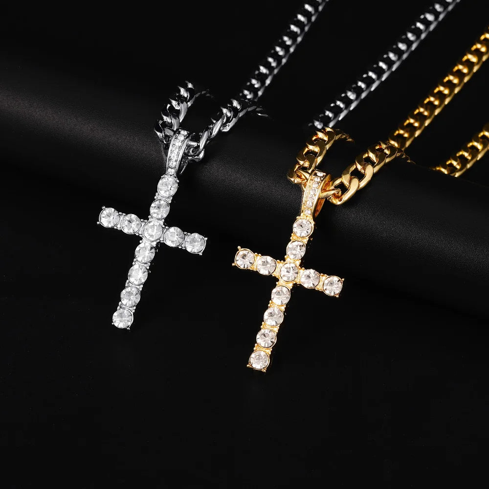Iced Out Cross Pendant Chain Necklace