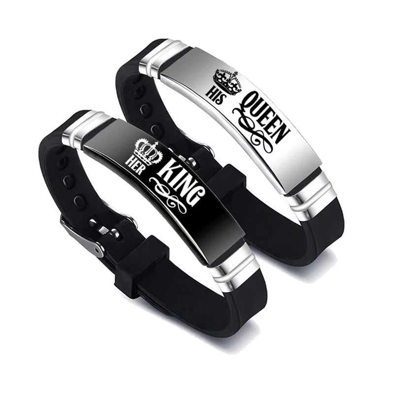 His & Hers Matching Couple Bracelets – Stainless Steel Adjustable Silicone Bracelet Set (2 PCS)
