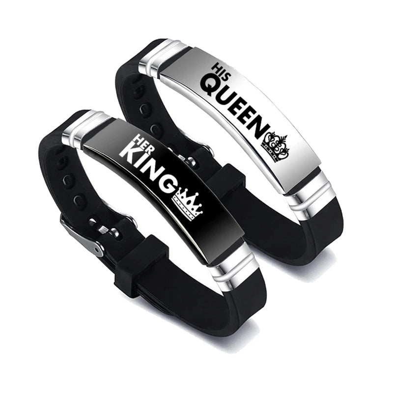 His & Hers Matching Couple Bracelets – Stainless Steel Adjustable Silicone Bracelet Set (2 PCS)