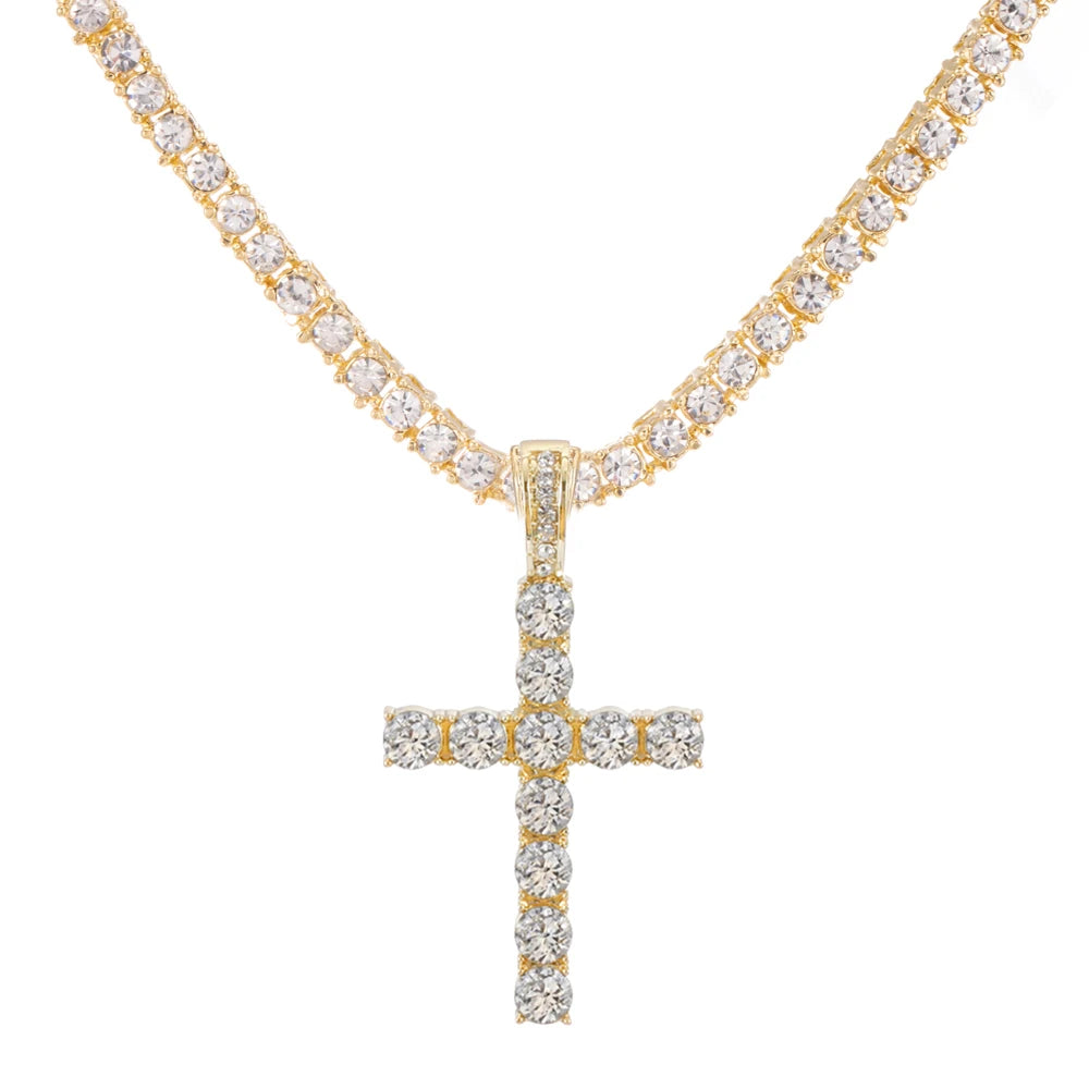 Iced Out Cross Pendant Chain Necklace
