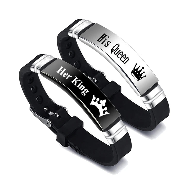 His & Hers Matching Couple Bracelets – Stainless Steel Adjustable Silicone Bracelet Set (2 PCS)