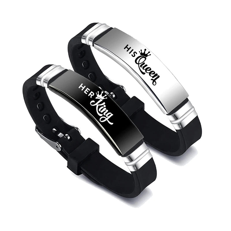 His & Hers Matching Couple Bracelets – Stainless Steel Adjustable Silicone Bracelet Set (2 PCS)