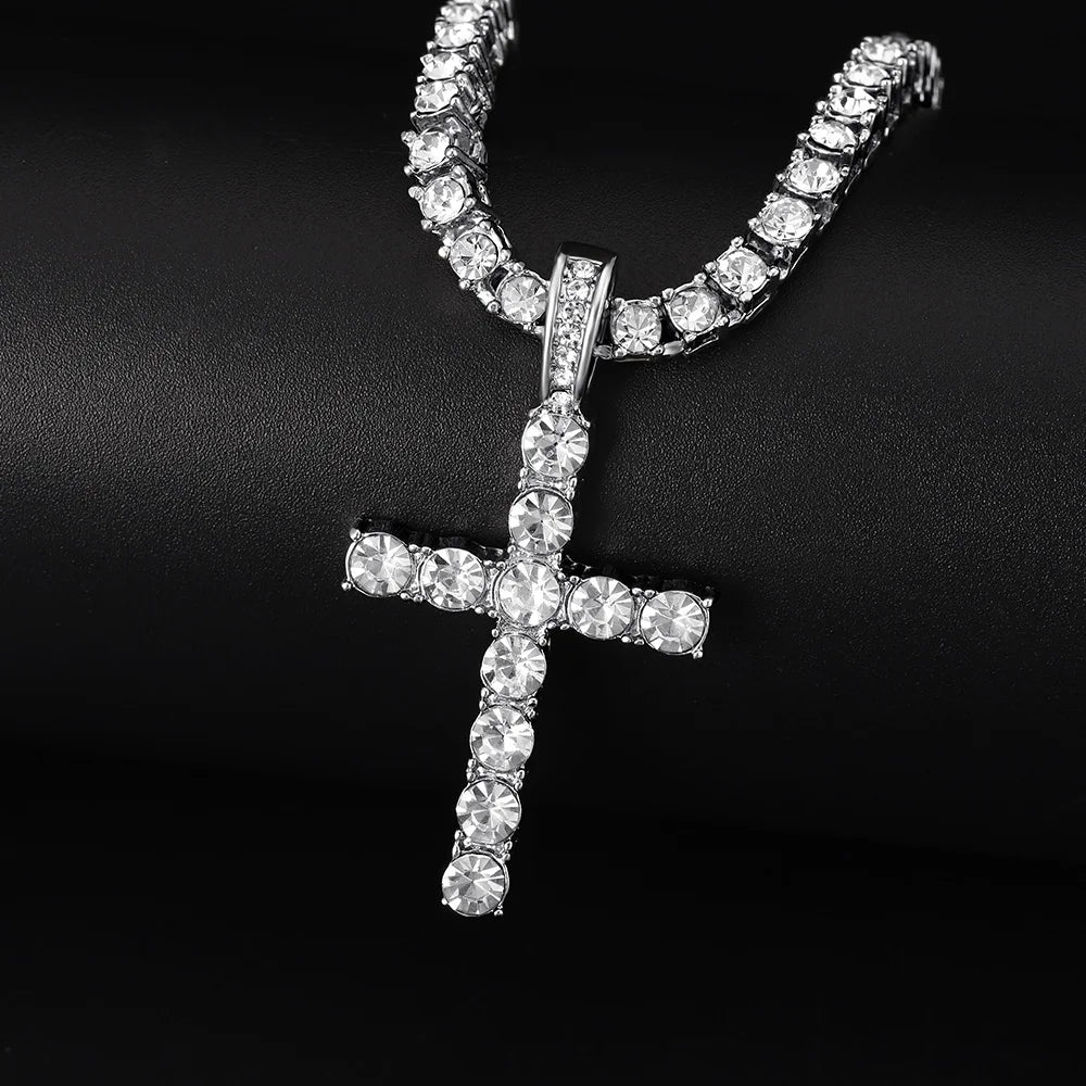 Iced Out Cross Pendant Chain Necklace