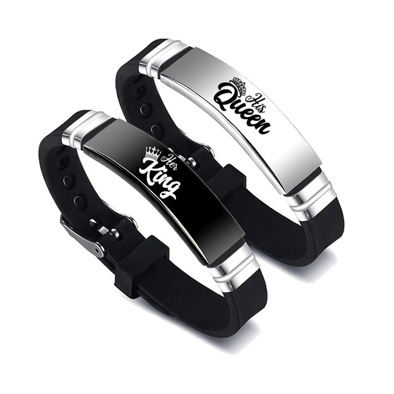 His & Hers Matching Couple Bracelets – Stainless Steel Adjustable Silicone Bracelet Set (2 PCS)