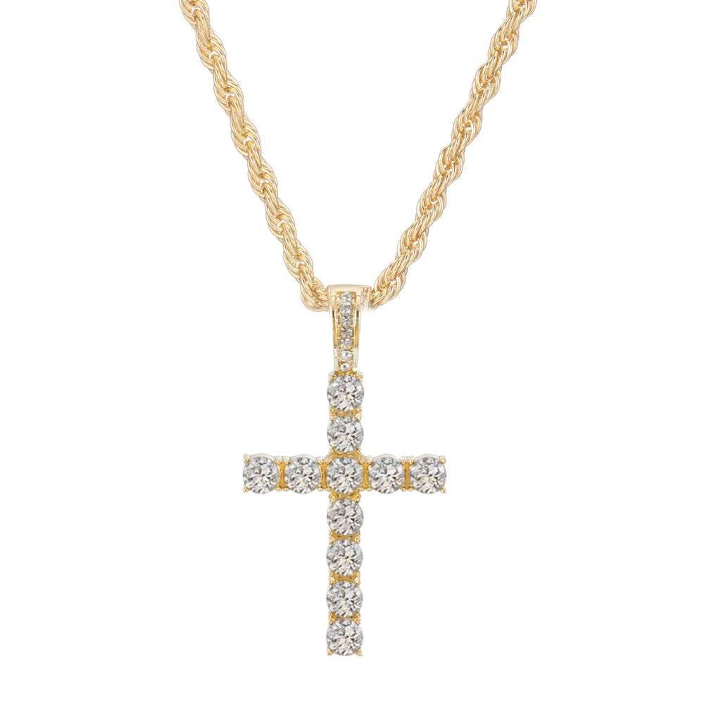 Iced Out Cross Pendant Chain Necklace