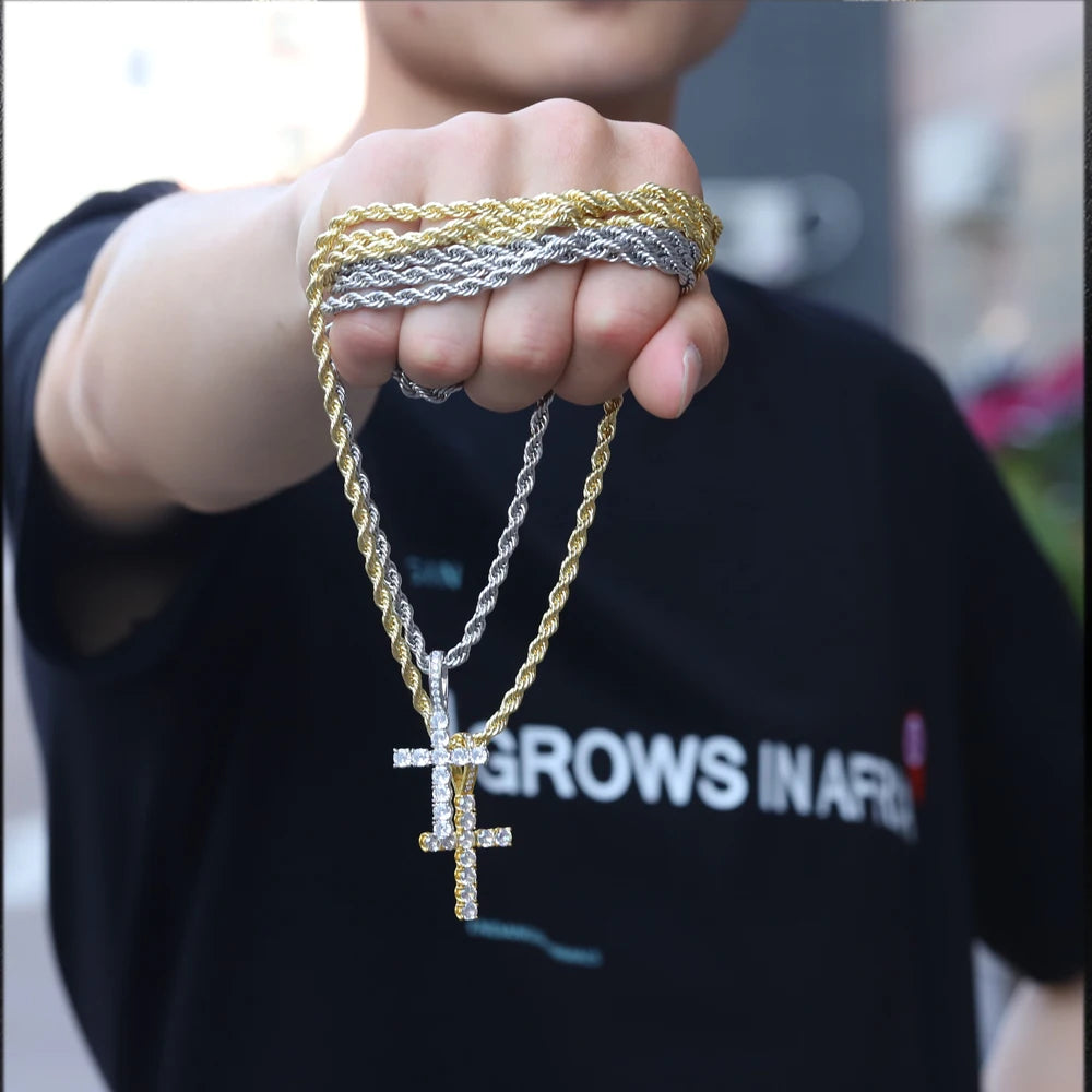 Iced Out Cross Pendant Chain Necklace