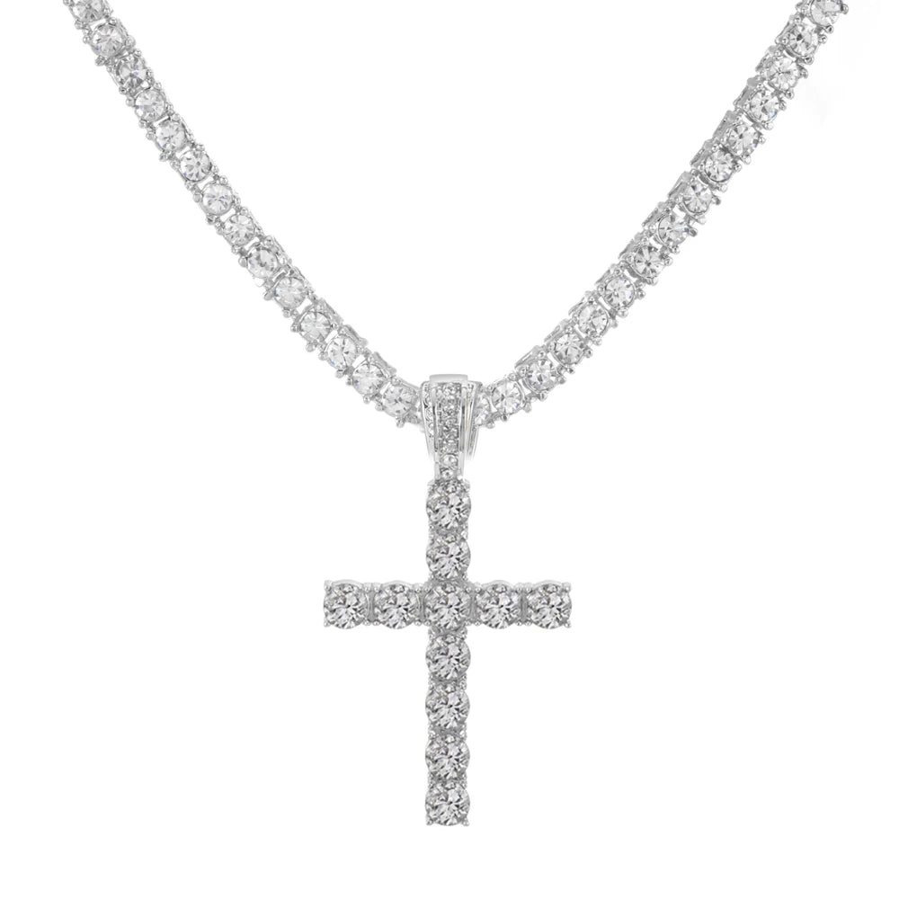 Iced Out Cross Pendant Chain Necklace
