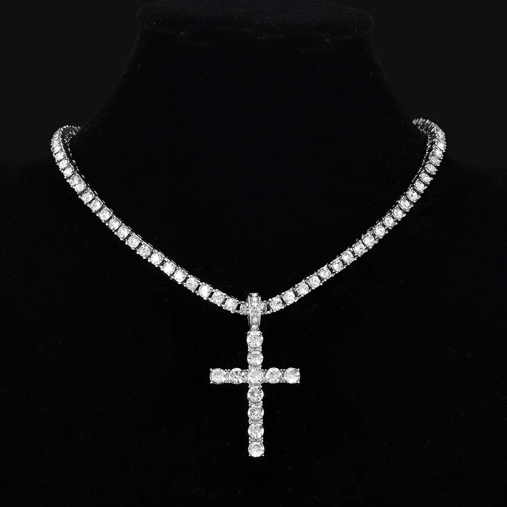 Iced Out Cross Pendant Chain Necklace