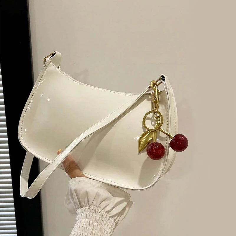 PU Leather Cherry Pendant Shoulder Bag