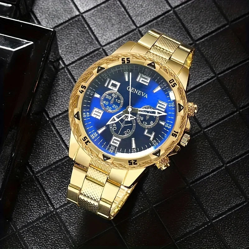 Luxury Men’s Stainless Steel Quartz Watch Set – Stylish Fashion Wristwatch (4-Piece Collection)