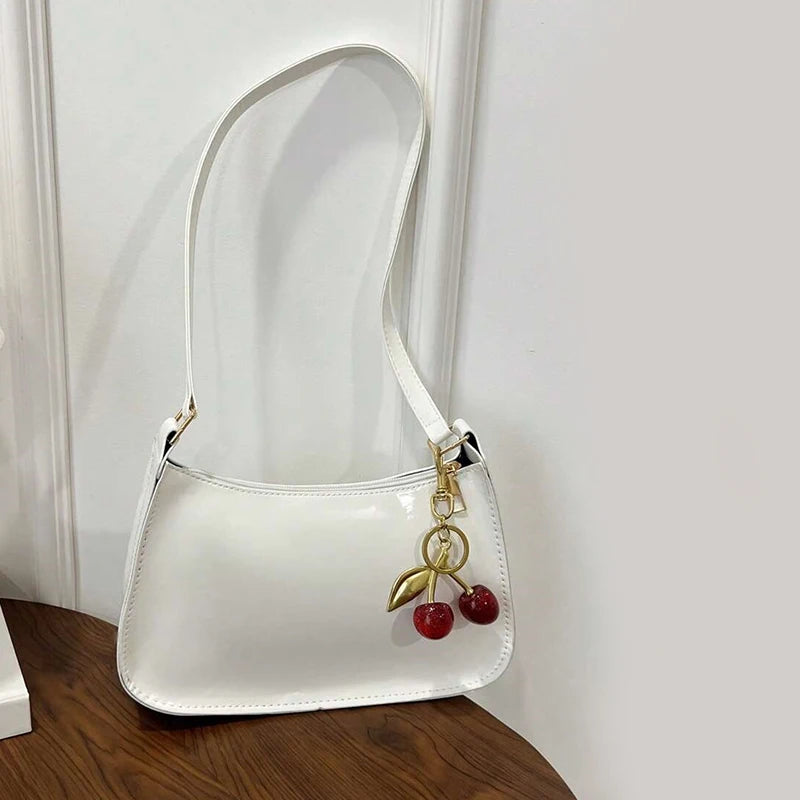 PU Leather Cherry Pendant Shoulder Bag