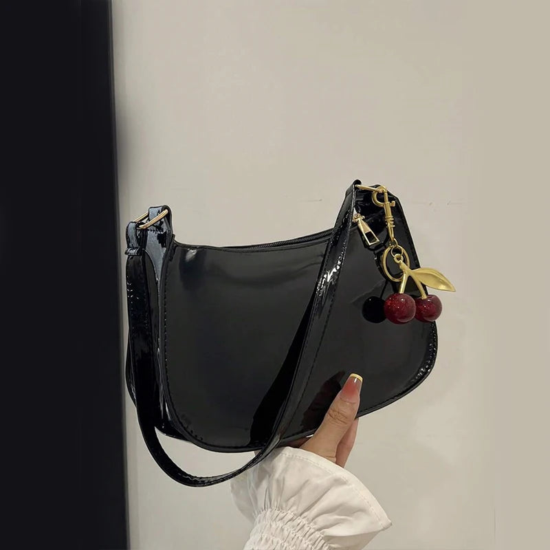 PU Leather Cherry Pendant Shoulder Bag