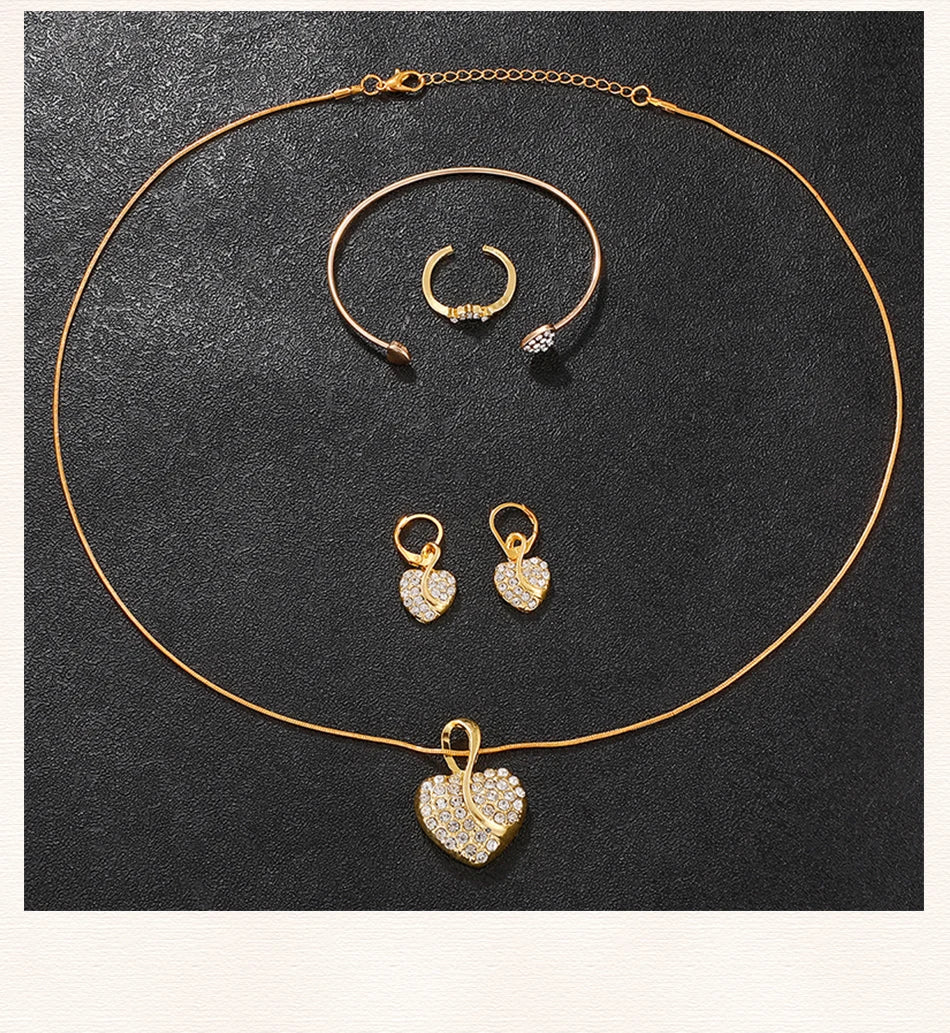 Women’s Gold Rhinestone Watch & Jewelry Set – Watch, Necklace, Earrings & Ring