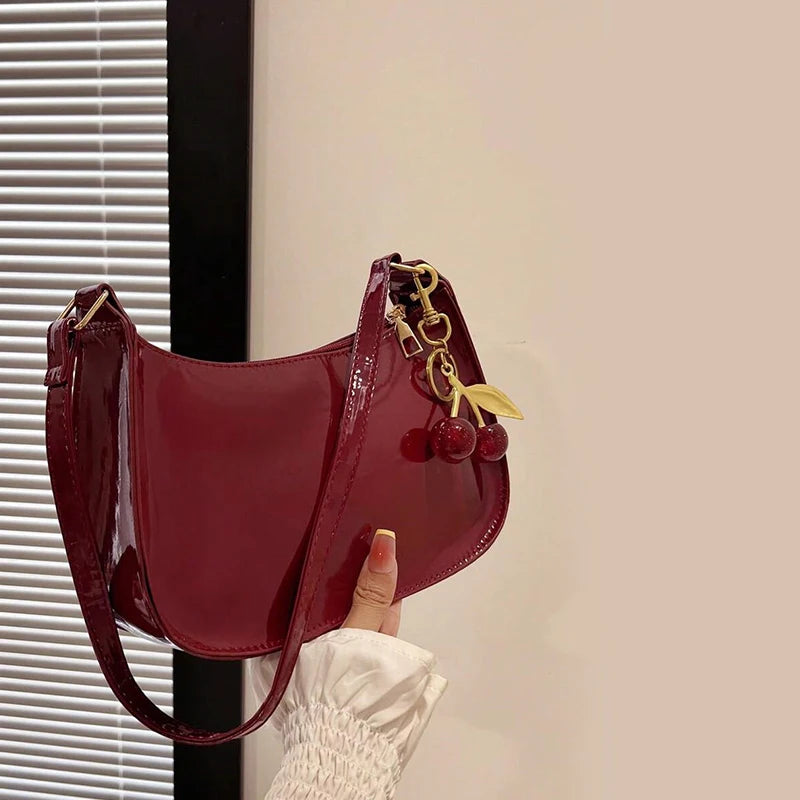 PU Leather Cherry Pendant Shoulder Bag