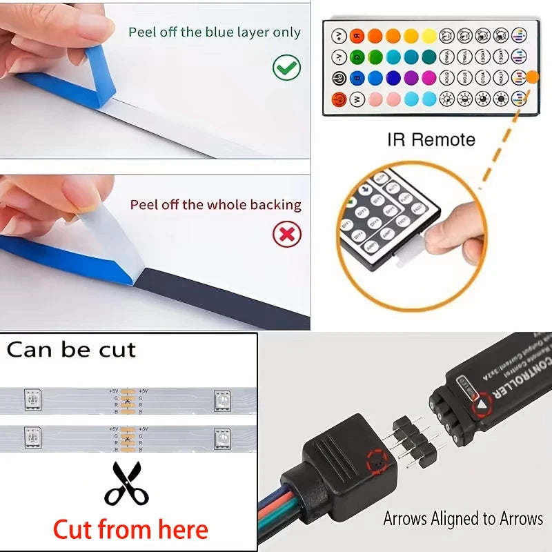 RGB LED Strip Lights — Color Changing with App & Remote