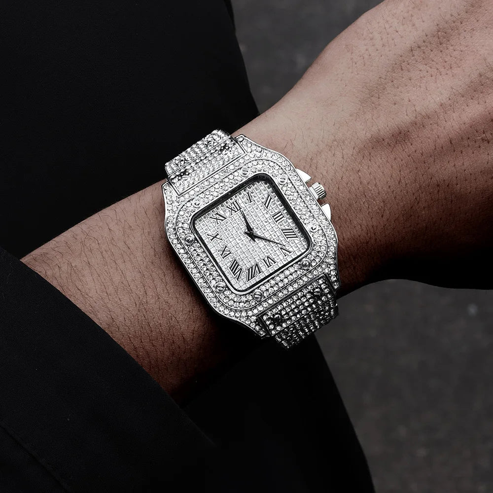 Iced Out Luxury Square Roman Watch