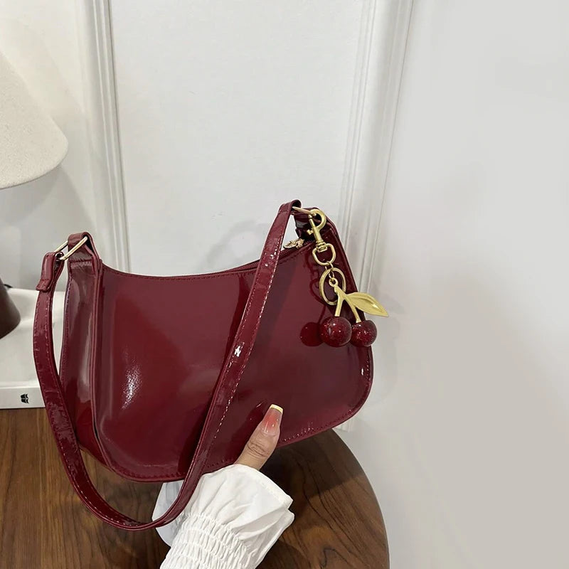 PU Leather Cherry Pendant Shoulder Bag