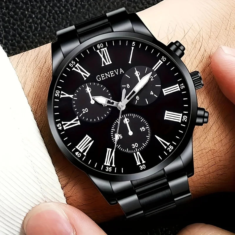 Luxury Men’s Stainless Steel Quartz Watch Set (4-Piece Collection)