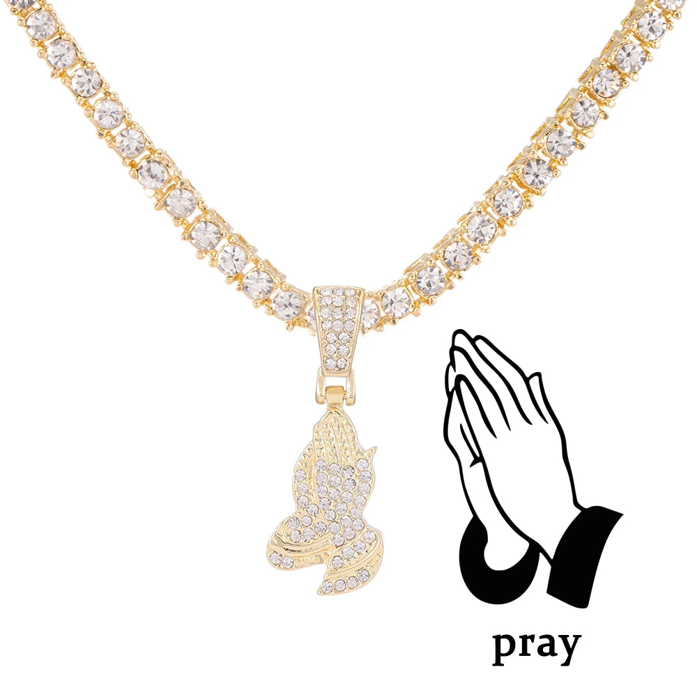 Iced Out Cross Pendant Chain Necklace