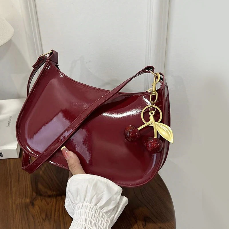 PU Leather Cherry Pendant Shoulder Bag