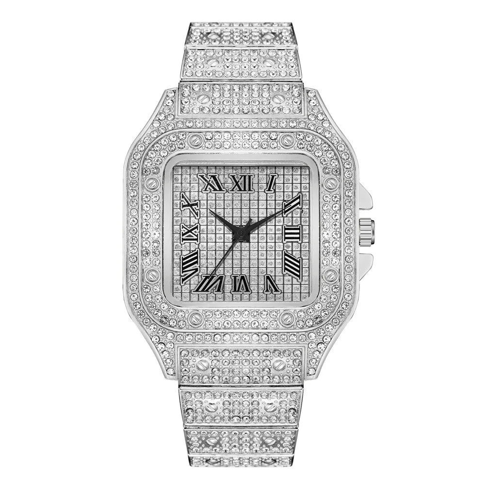Iced Out Luxury Square Roman Watch