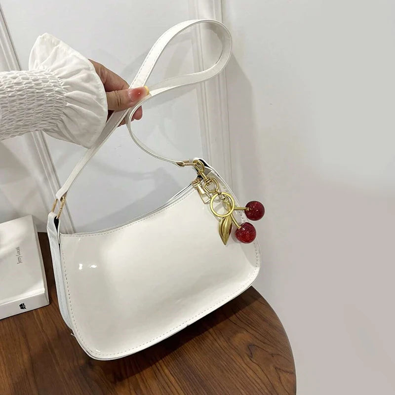 PU Leather Cherry Pendant Shoulder Bag