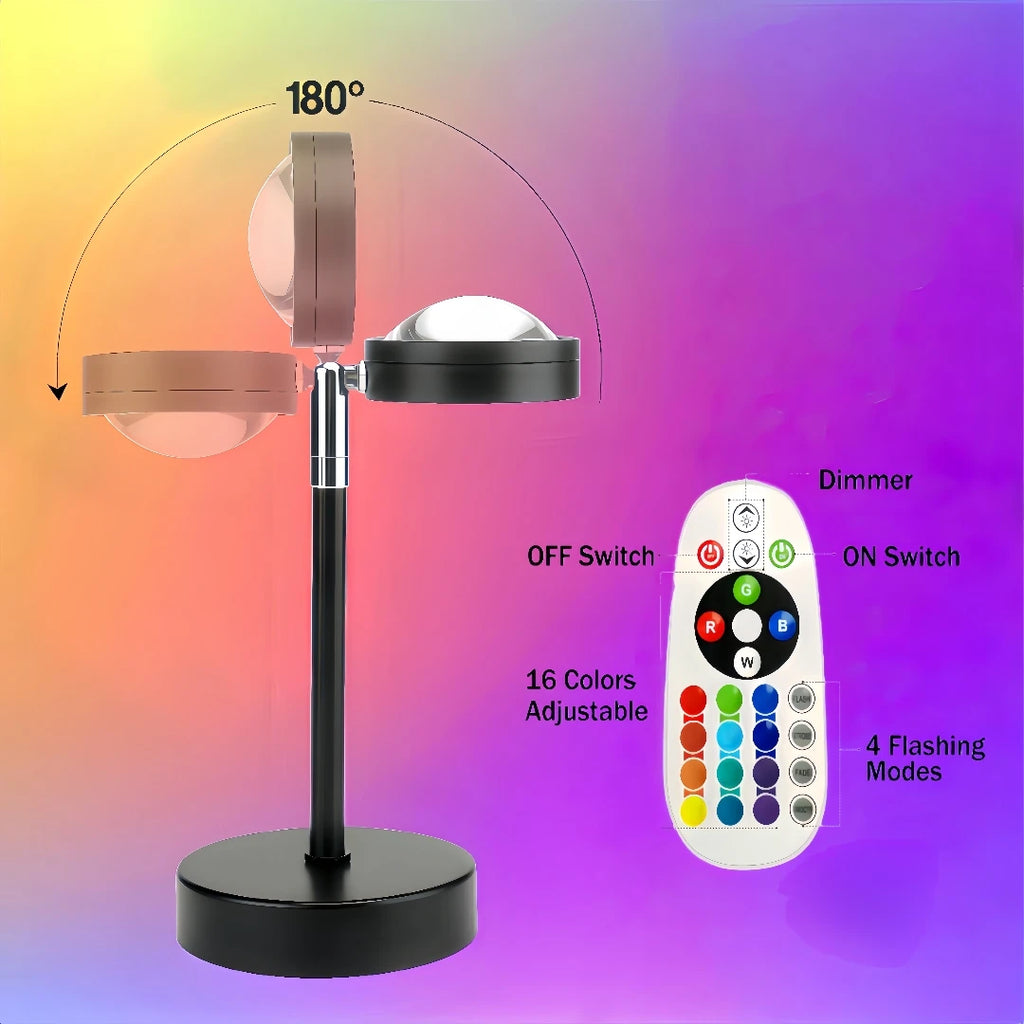 Sunset Lamp Projector — 16 Color LED Night Light for Room & Photos