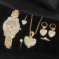 Women’s Gold Rhinestone Watch & Jewelry Set – Watch, Necklace, Earrings & Ring