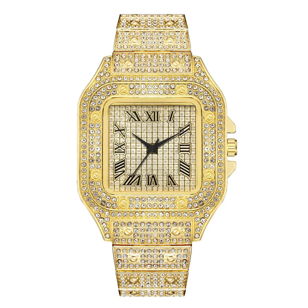 Iced Out Luxury Square Roman Watch