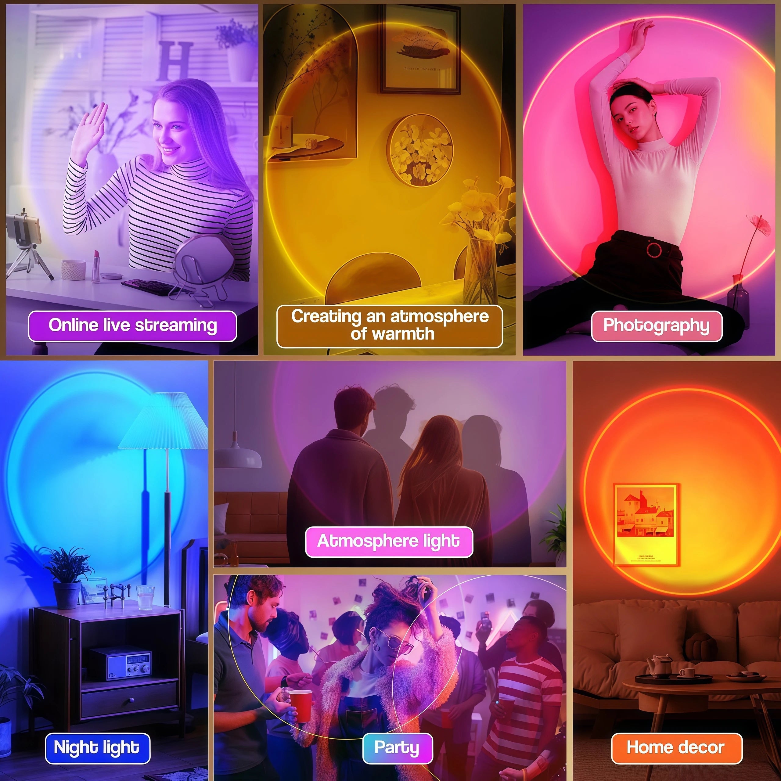 Sunset Lamp Projector — 16 Color LED Night Light for Room & Photos