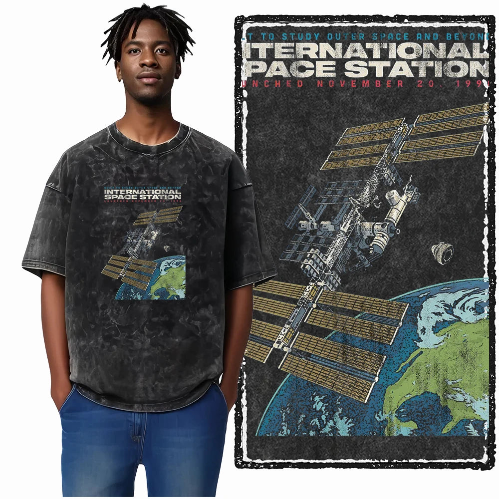 Astronaut Space Graphic Acid Wash Tee