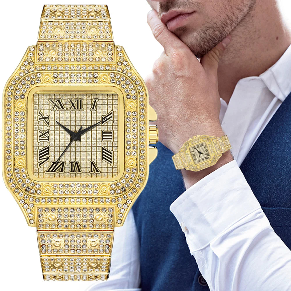Iced Out Luxury Square Roman Watch
