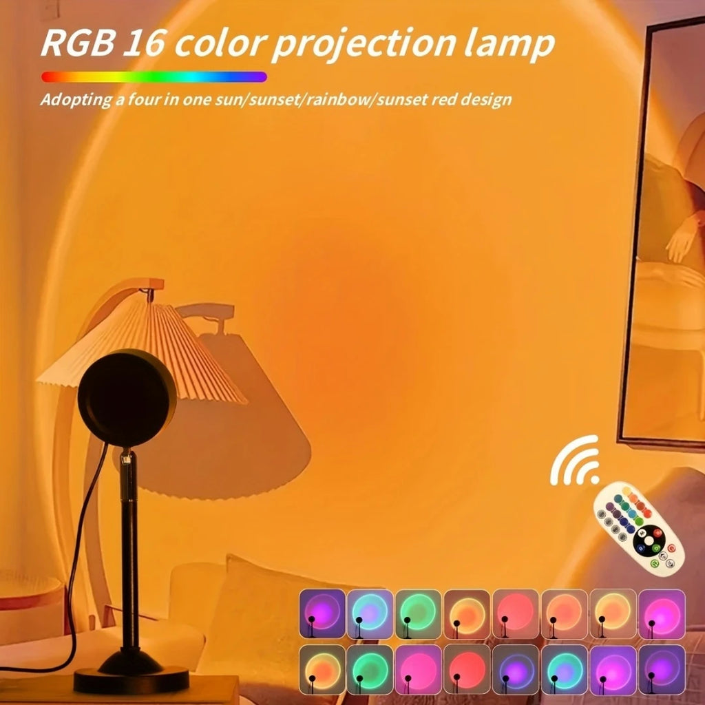 Sunset Lamp Projector — 16 Color LED Night Light for Room & Photos