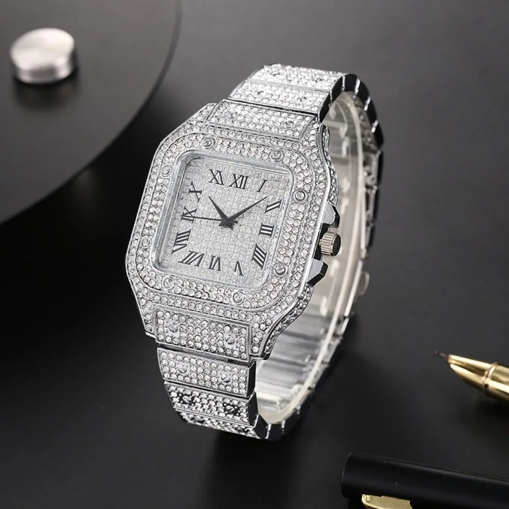 Iced Out Luxury Square Roman Watch