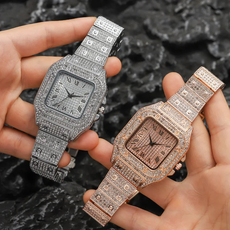 Iced Out Luxury Square Roman Watch
