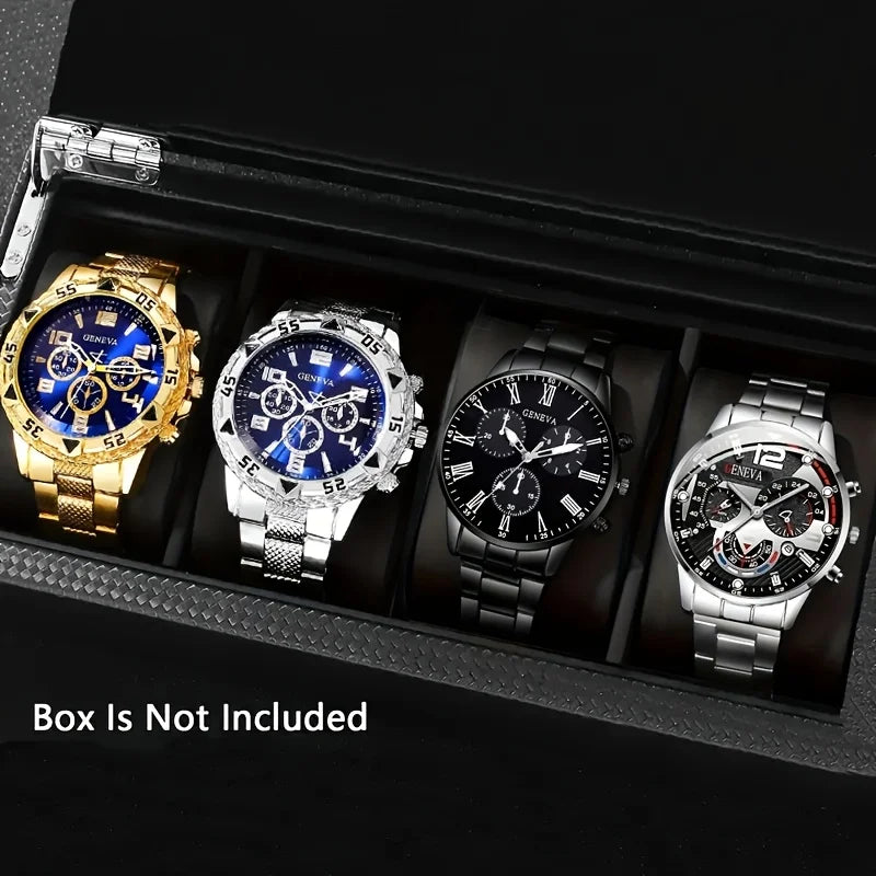 Luxury Men’s Stainless Steel Quartz Watch Set (4-Piece Collection)