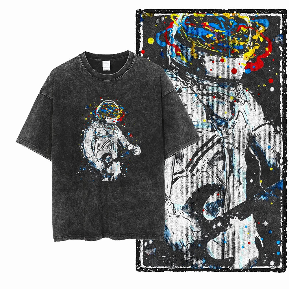 Astronaut Space Graphic Acid Wash Tee