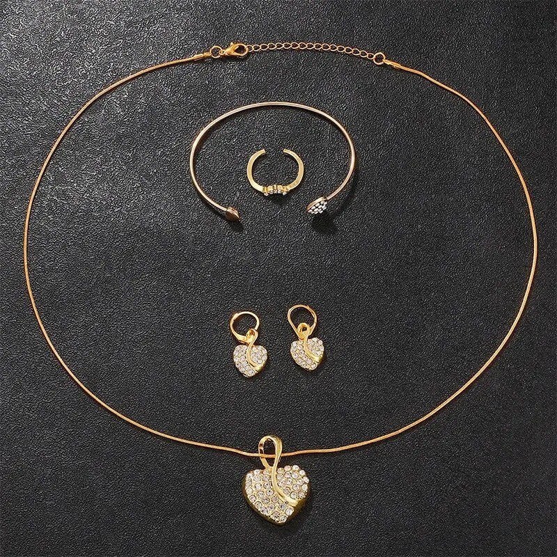 Women’s Gold Rhinestone Watch & Jewelry Set – Watch, Necklace, Earrings & Ring