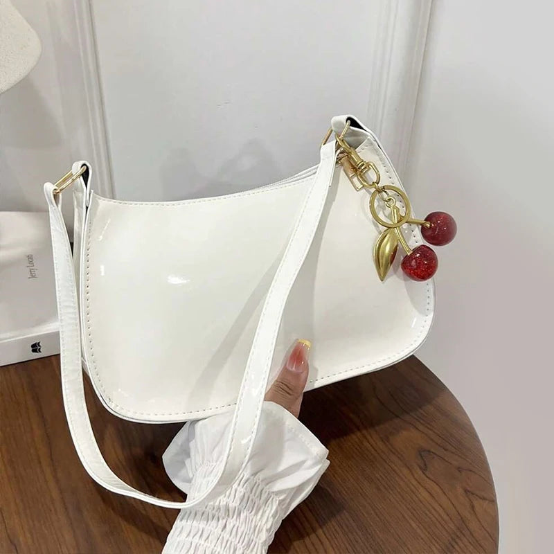 PU Leather Cherry Pendant Shoulder Bag