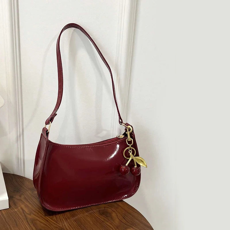 PU Leather Cherry Pendant Shoulder Bag