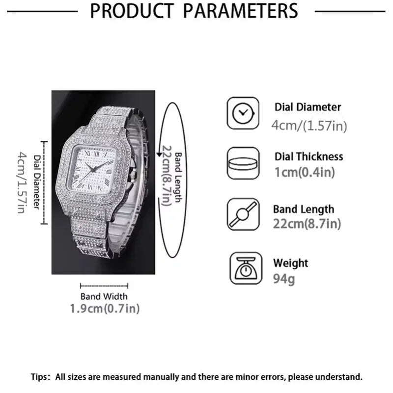 Iced Out Luxury Square Roman Watch