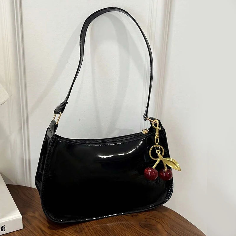 PU Leather Cherry Pendant Shoulder Bag