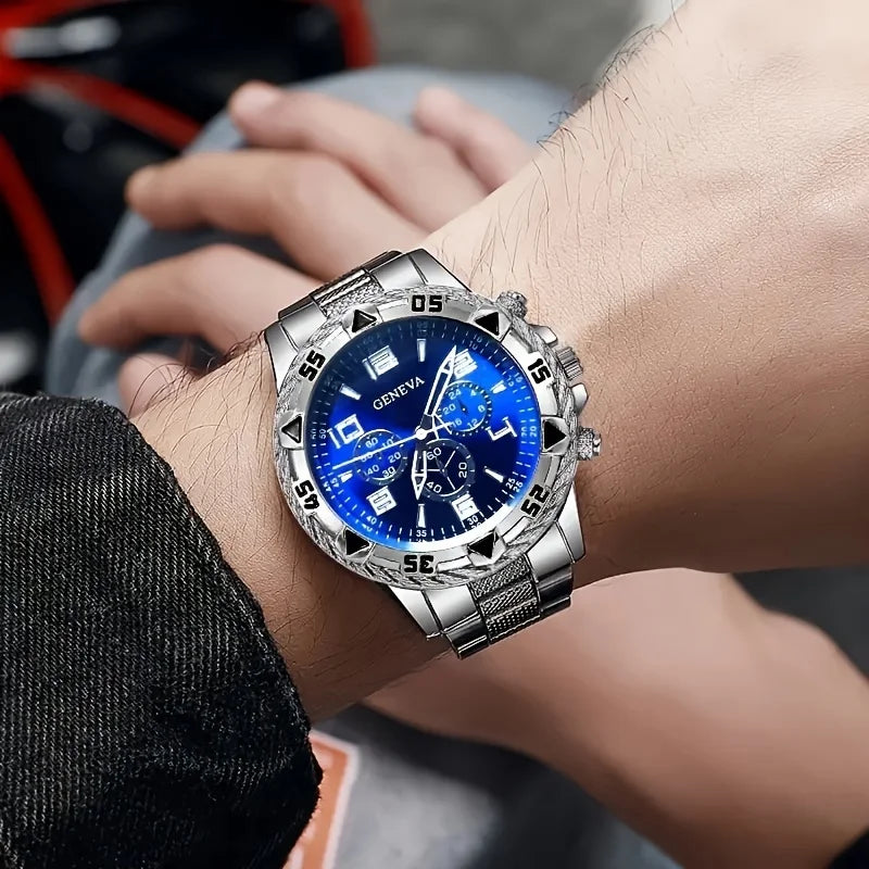 Luxury Men’s Stainless Steel Quartz Watch Set (4-Piece Collection)