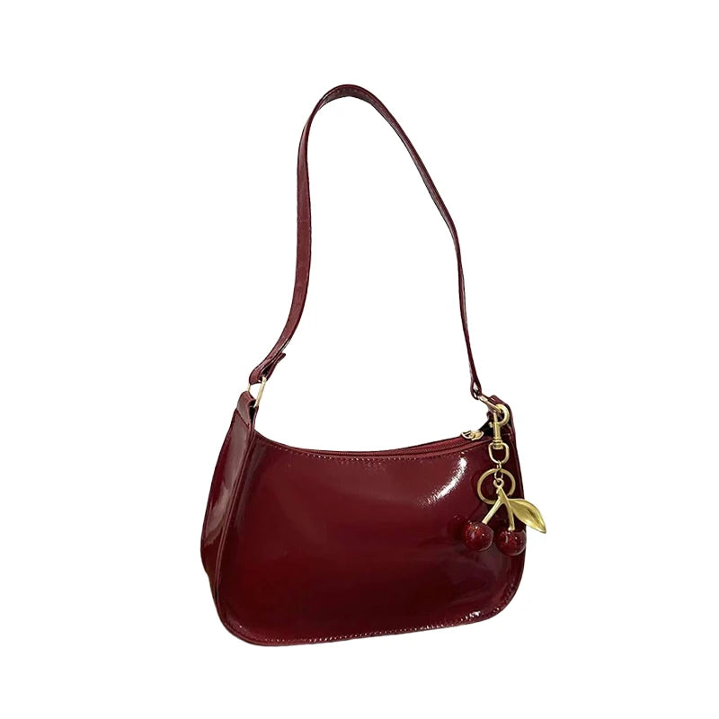 PU Leather Cherry Pendant Shoulder Bag