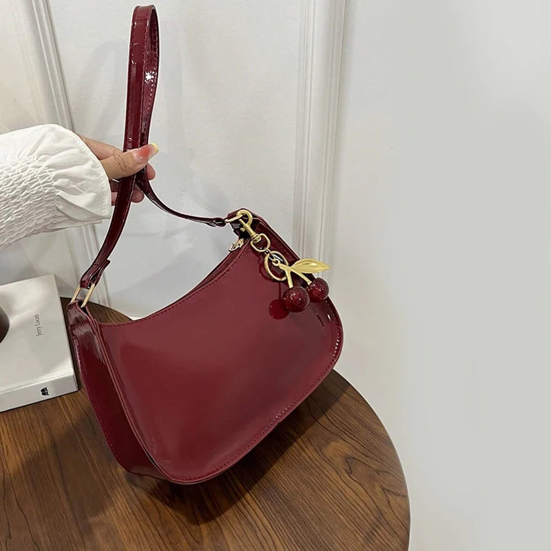 PU Leather Cherry Pendant Shoulder Bag