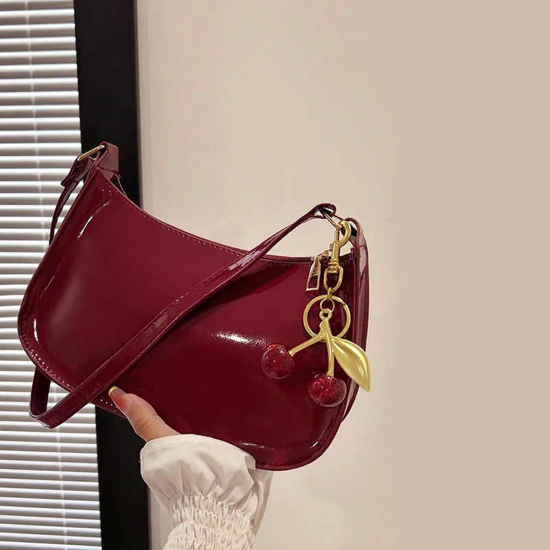 PU Leather Cherry Pendant Shoulder Bag