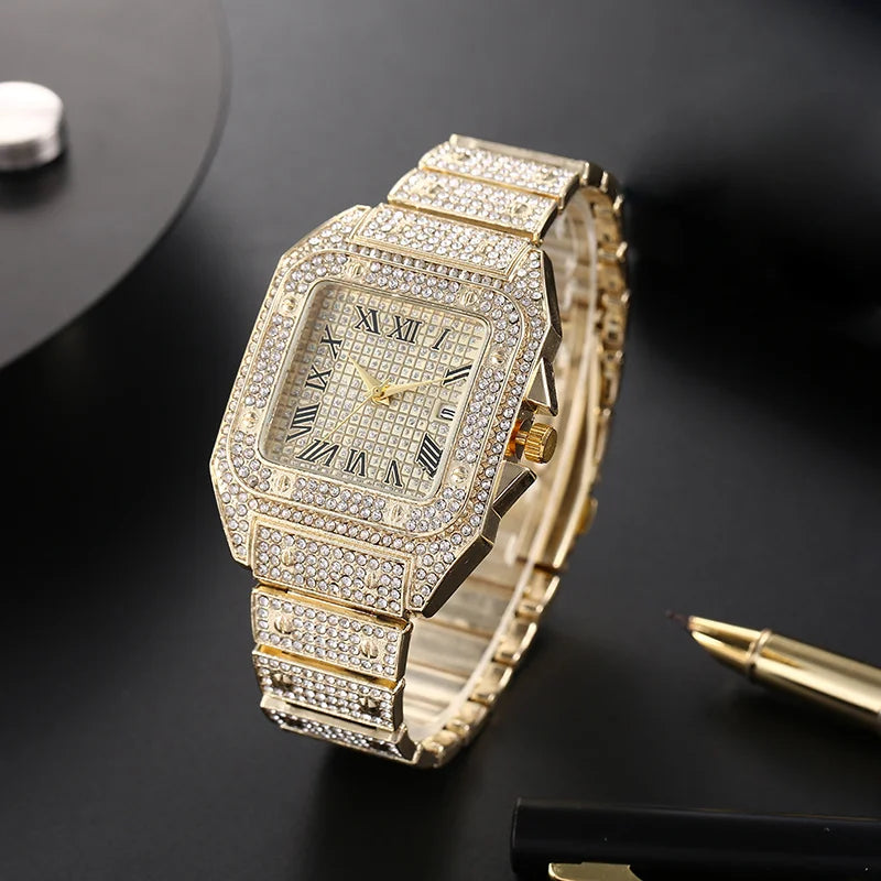 Iced Out Luxury Square Roman Watch