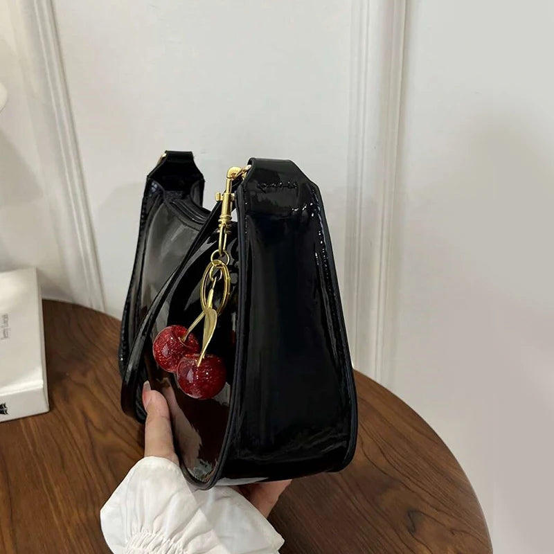 PU Leather Cherry Pendant Shoulder Bag