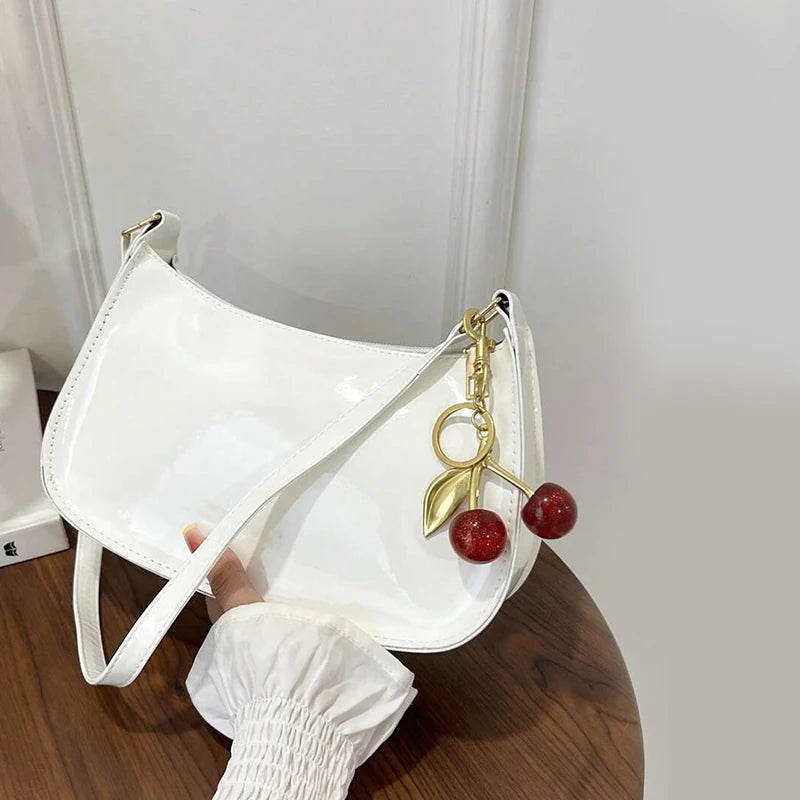 PU Leather Cherry Pendant Shoulder Bag