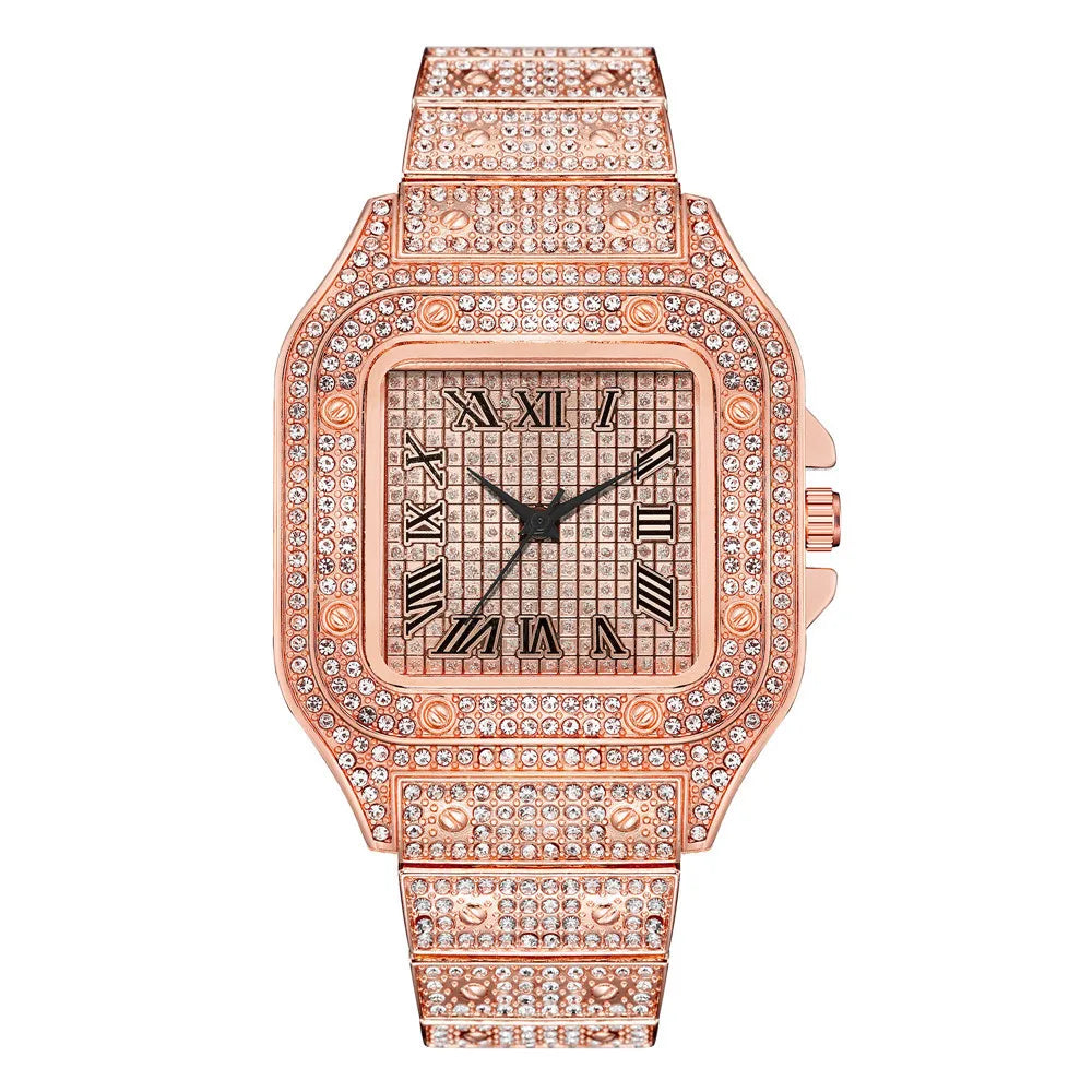Iced Out Luxury Square Roman Watch